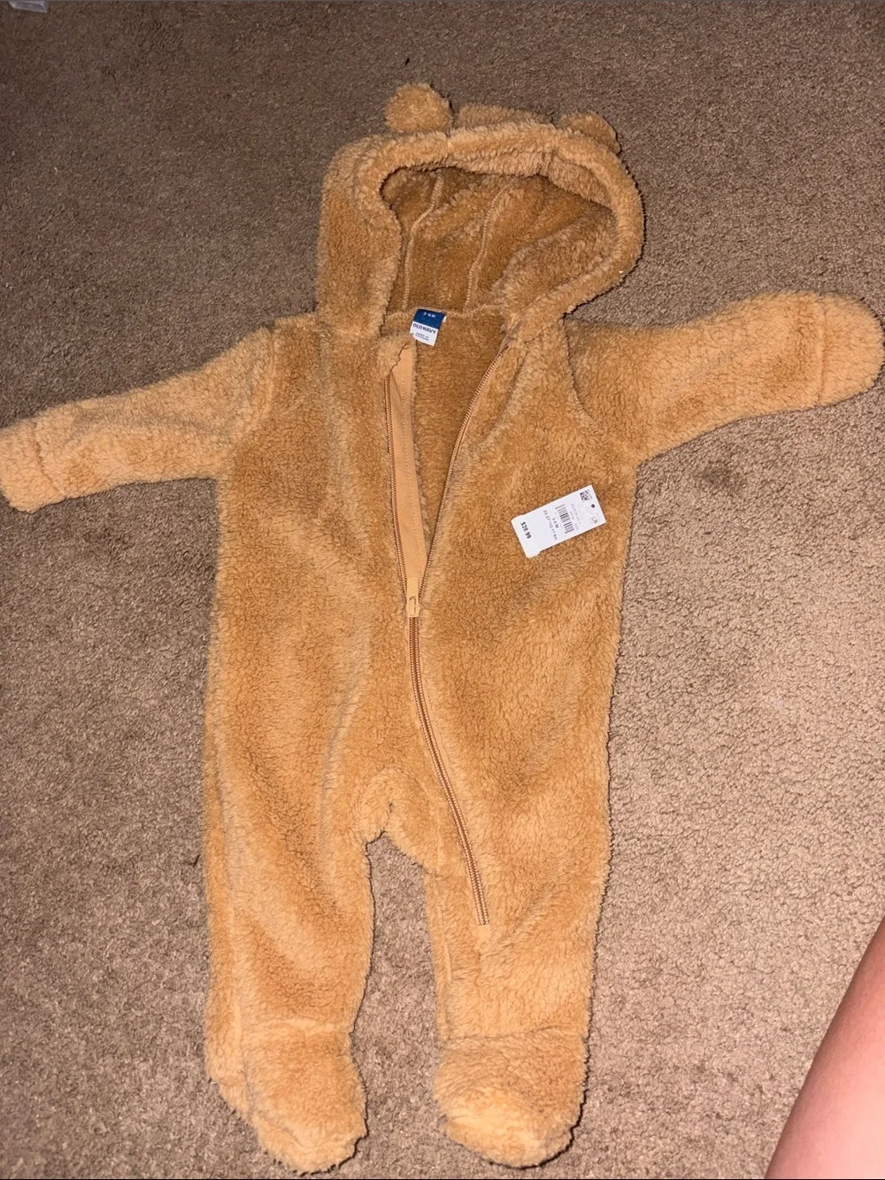 Old Navy Tan Teddy Fleece Hooded Baby One-Piece
